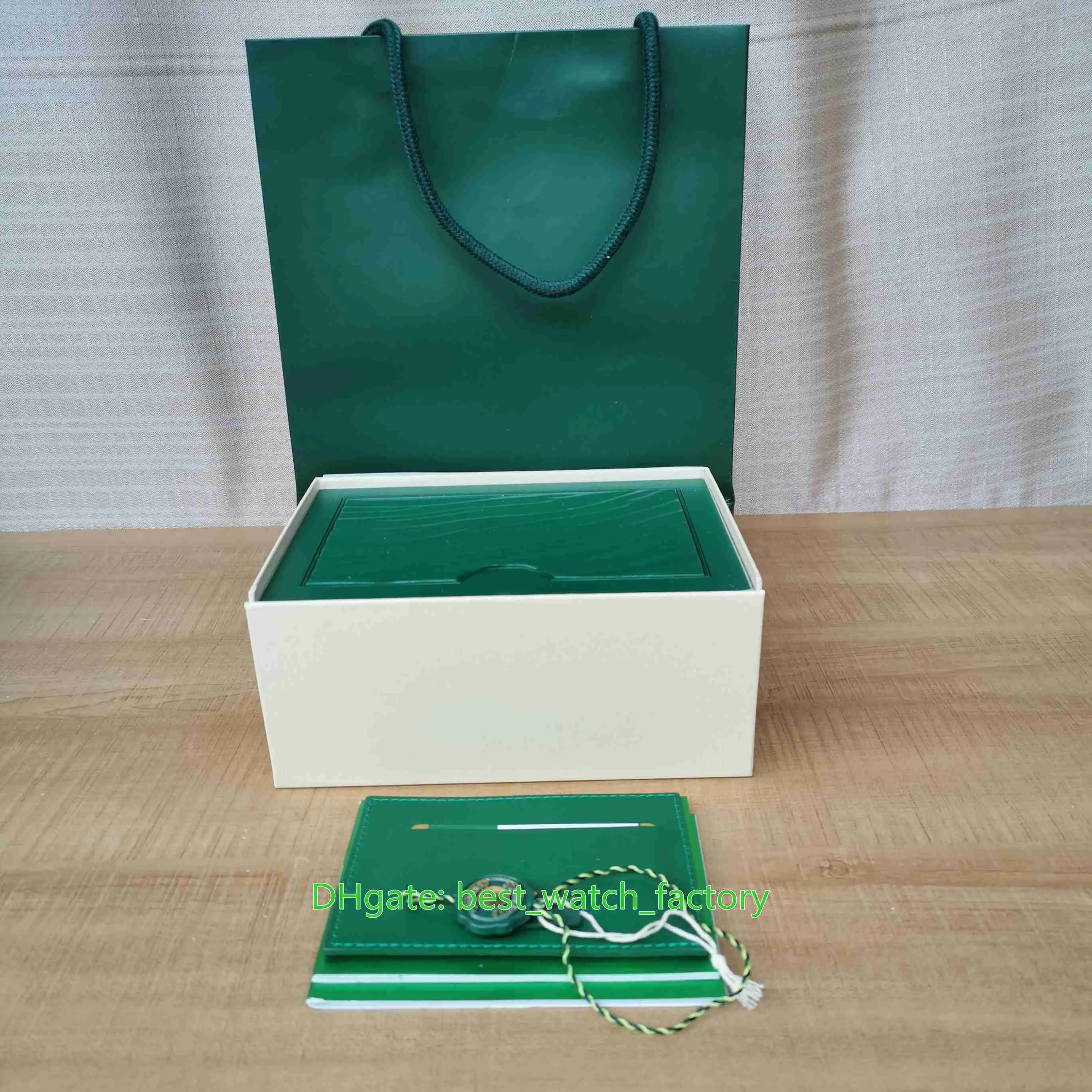 Vente de montres de qualité supérieure Boîtes Montre Vert Boîte d'origine Papiers Carte Sac à main en cuir pour le président 124300 126610 126710 1165255r