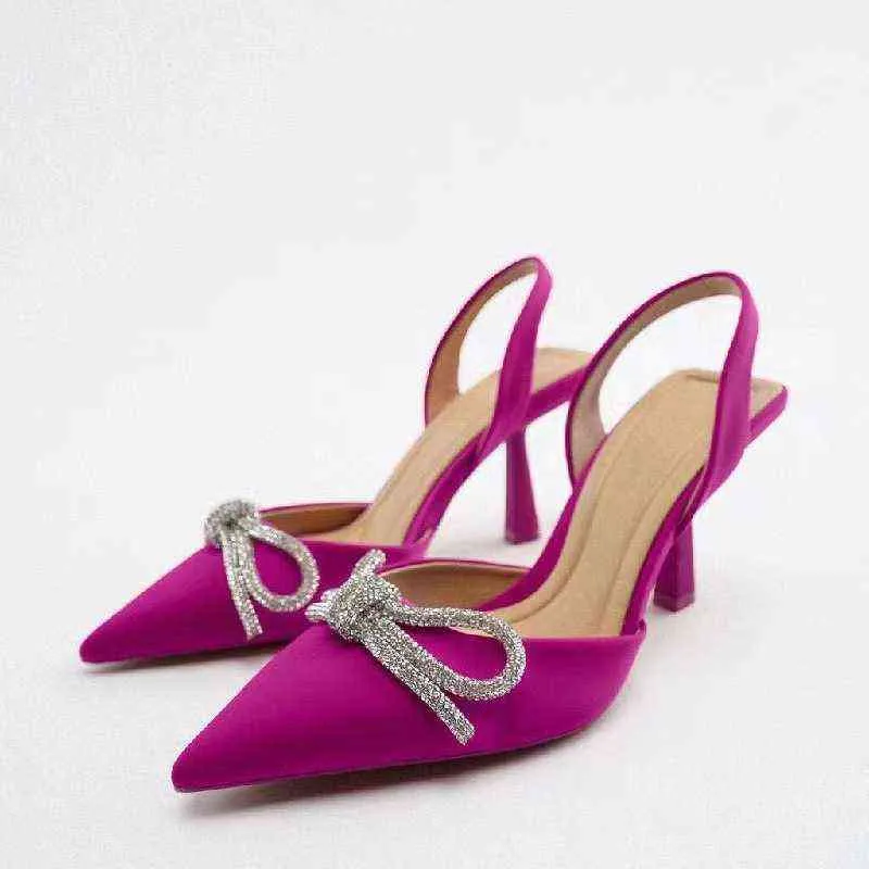 2022 spring new women's bow tie thin high heels pointed back with Baotou shoes