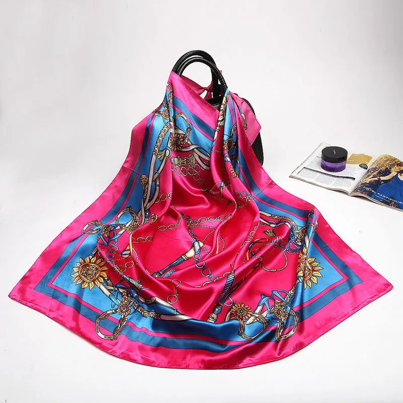 Grands foulards hijab pour femmes mode imprimé foulard en satin de soie femme 90 cm x 90 cm marque de luxe châles carrés foulards pour dames 220516
