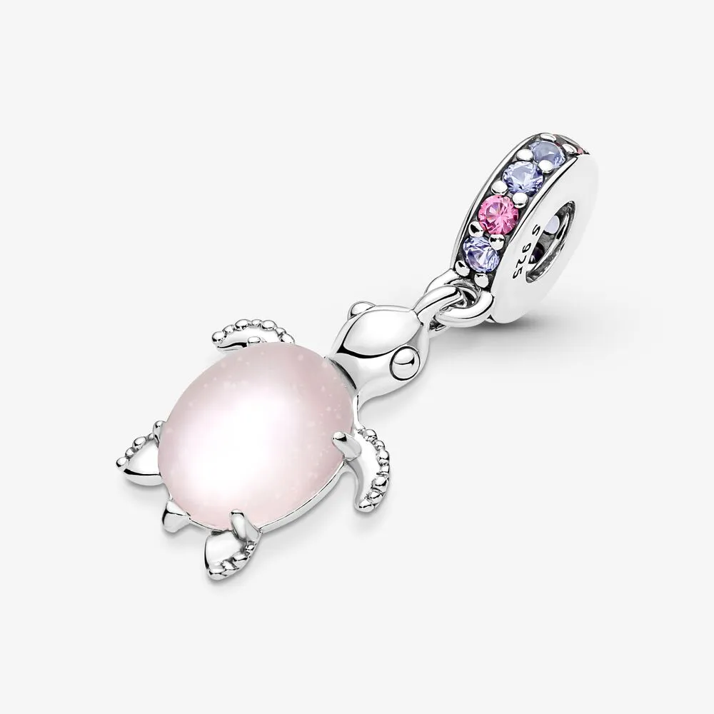 100 % Murano-Glas, 925er-Sterlingsilber, rosa Meeresschildkröte, baumelnde Charms, passend für originale europäische Charm-Armbänder, Modeschmuck, Accessori257b