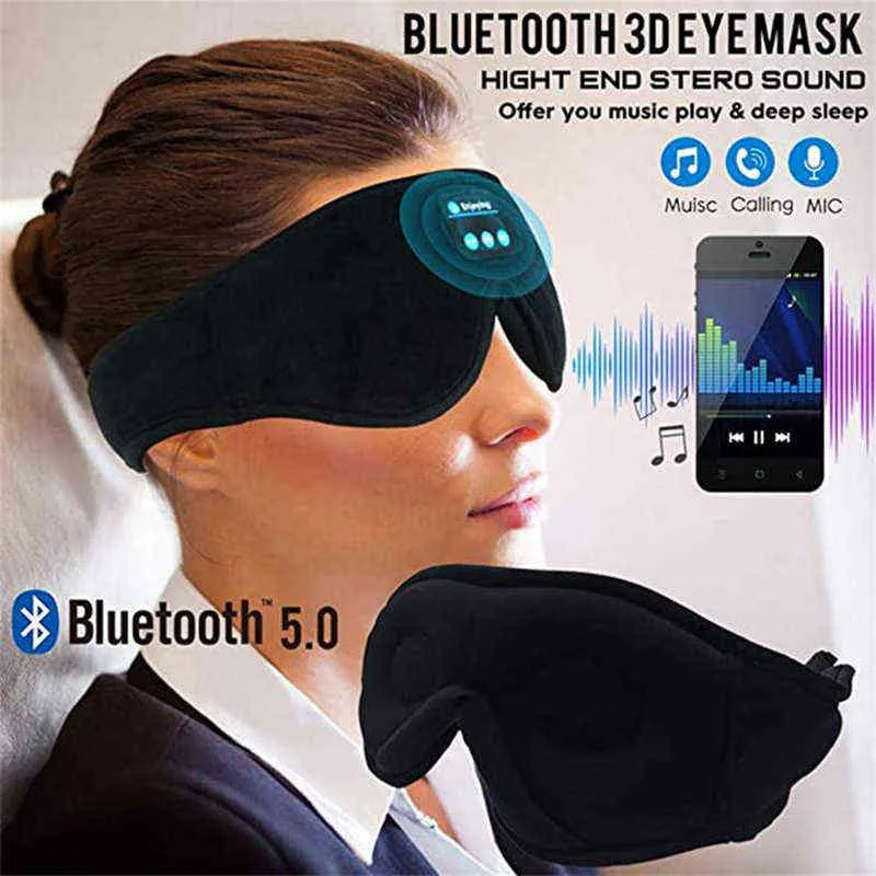 Masque de sommeil 3D Eye HeadSet Bandeau Doux Élastique Confortable Casque de Musique Sans Fil Avec Micro Pour Les Dormeurs Latéraux 220509