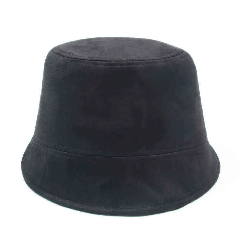 2021 frühling Herbst Neue Frau Einfarbig Wildleder Fischer Hut Mode Leder Militär Kappe Sonnenblende Hut Eimer Hut G220418