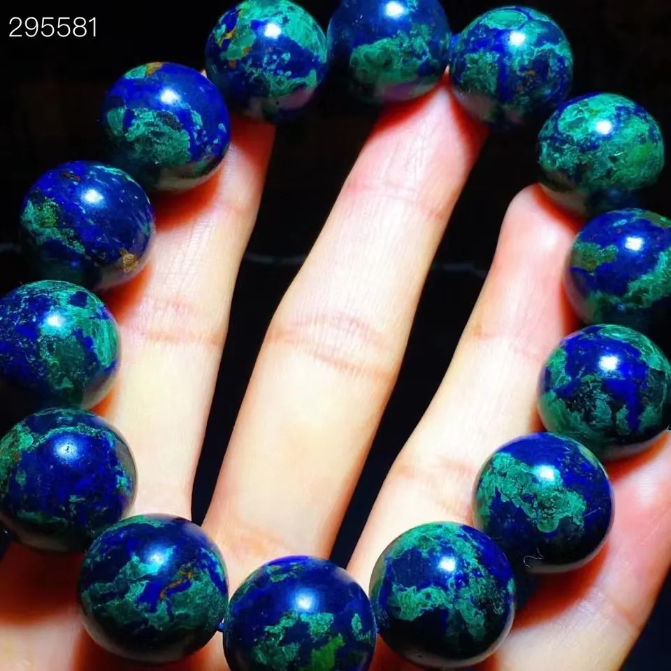16mm Natural Green Malachite Azurite Power Blue Bracelet Round Beads Woman Men Azurite Bracelet Genuine AAAAAA