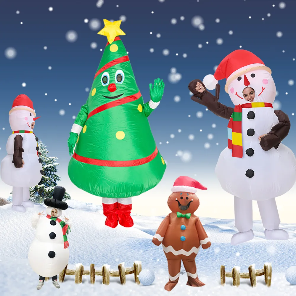 Costume da bambola mascotte Albero di Natale Pupazzo di neve Costume gonfiabile di Babbo Natale Vestito operato da festa Costume di Halloween uomo Donna