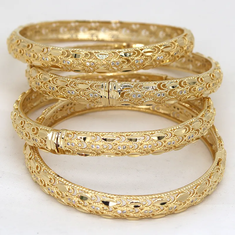 Dubai Bangles För Kvinnor Flicka Rhinestones Smycken 14K Guldpläterad Afrika Lyx Saudiarabien Armacelets Habesha Indian Bride Gift 220411