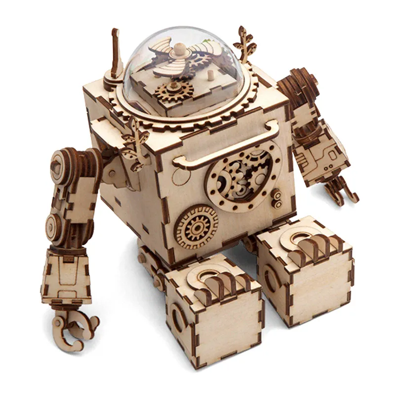 Robotime Rokr Robot Steempunk Music Box 3D木製パズルアセンブルされたモデルビルディングキットおもちゃ誕生日プレゼント220715