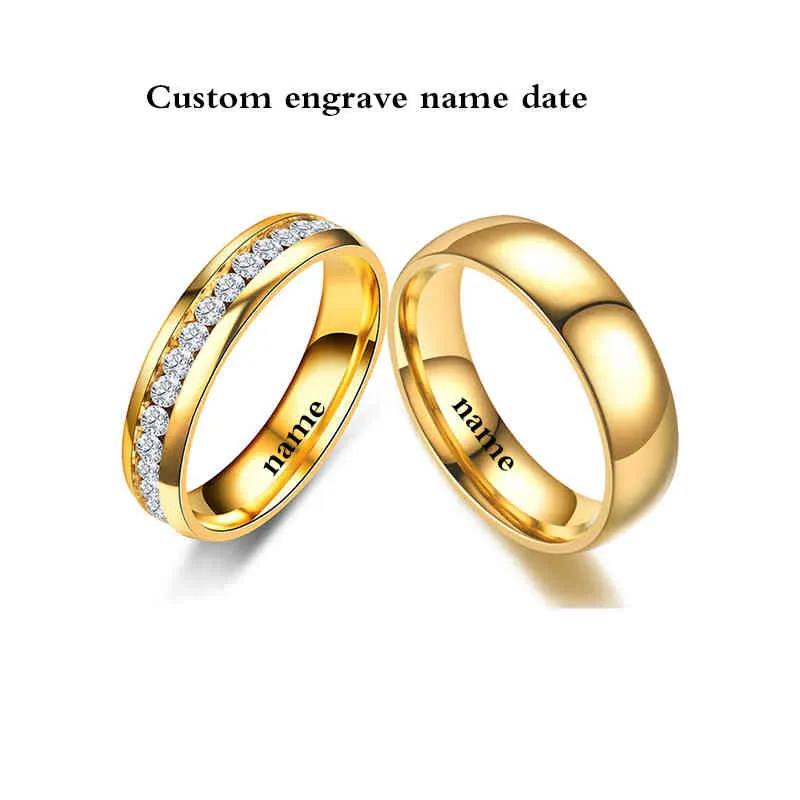 Shouman ouro amante de cores cristal an￩is de a￧o inoxid￡vel para homens mulheres alian￧a de casamento personaliza nome de nome de charme presente
