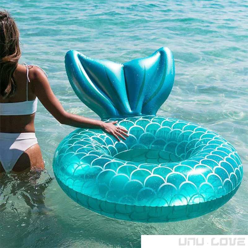 Sirena con respaldo boya piscina inflable natación anillo adultos natación vueltas flotantes Rings6451097