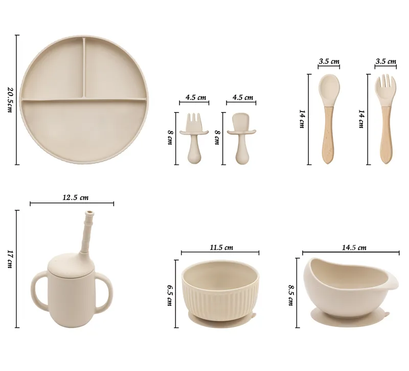 Batterie de cuisine en silicone pour bébé Assiette d'alimentation Ensemble de bols Plats alimentaires à aspiration antidérapante Tasse à boire sans BPA Fourchette Cuillère Vaisselle pour enfants 220512