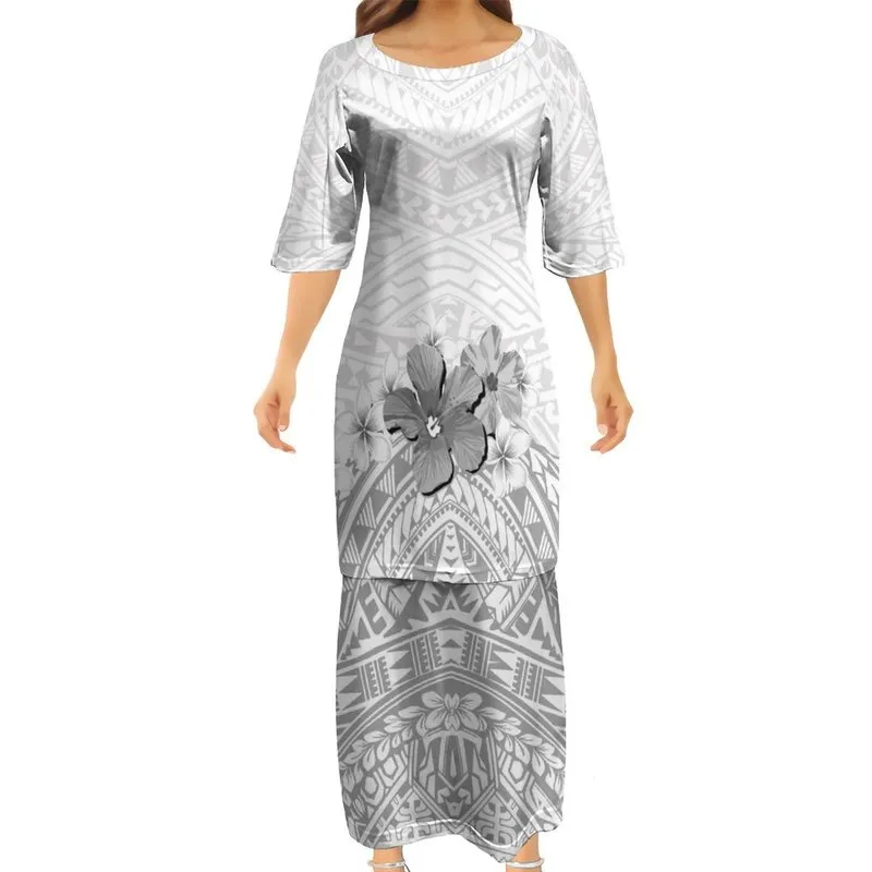 고품질 직접 판매 도매 여성 드레스 사모아 풀레타시 폴리네시아 전통 부족 디자인 드레스 2 조각 세트 220706