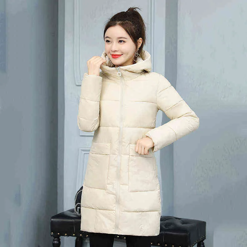 Nouveau manteau d'hiver à capuche pour femme, manteau Long et chaud en coton, Parka Slim, pardessus noir, veste épaisse pour dames, L220725