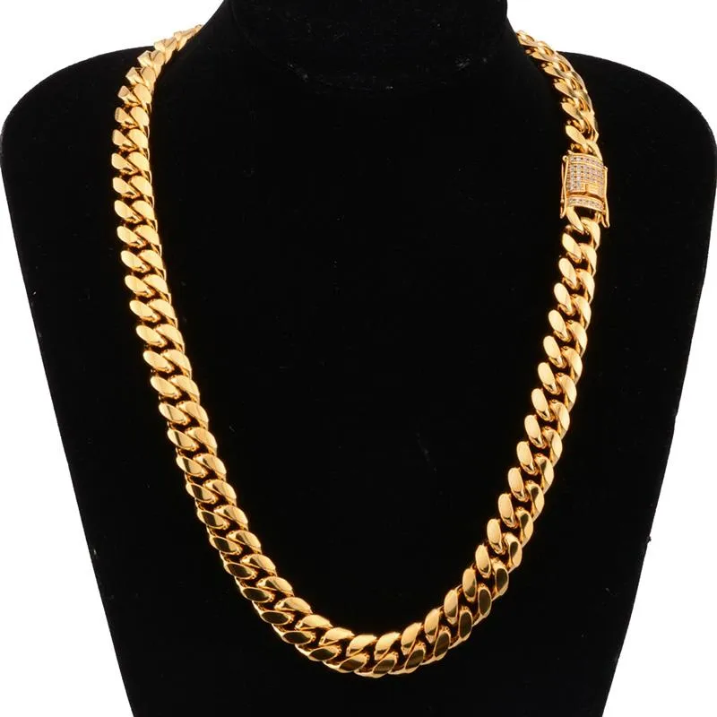 Ketten 6-18mm Breite Edelstahl Kubanische Miami Halsketten CZ Zirkon Box Lock Große Schwere Goldkette Für Männer Hip Hop Rock JewelryChain206K