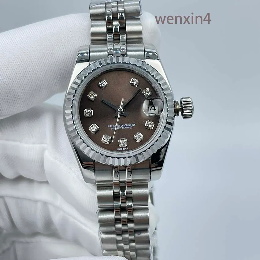 Classic Women's Watch stainless Steel Precision Automatic Stainless Steel Strap Waterproof 26mm small drill tooth round