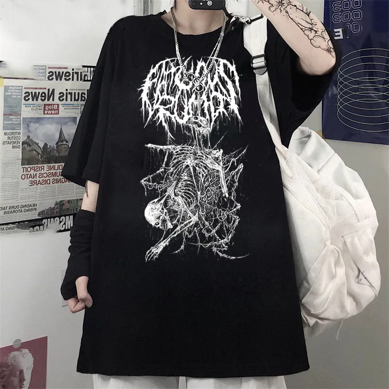 Sommer Goth Weibliche Horror Schädel Lose männer und frauenTshirt Punk Dark Grunge Streetwear gothic Top T-shirts Harajuku y2k kleidung 220615