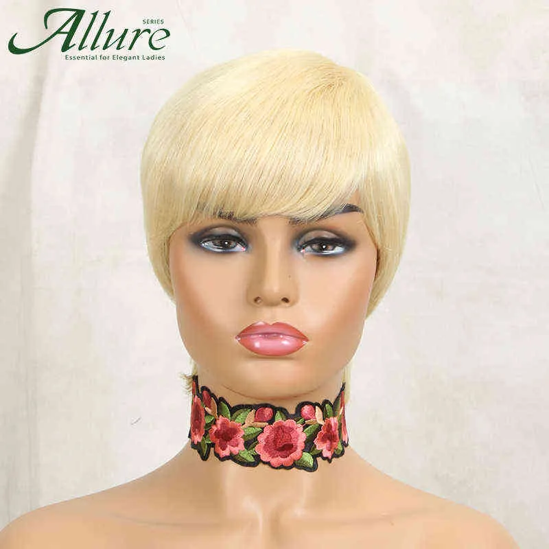 Haarperücken 613 Blonde Pixie Cut Short Bob Human für Frauen Ombre 99j Schnitte mit Pony Kleberloser brasilianischer Allure 220722