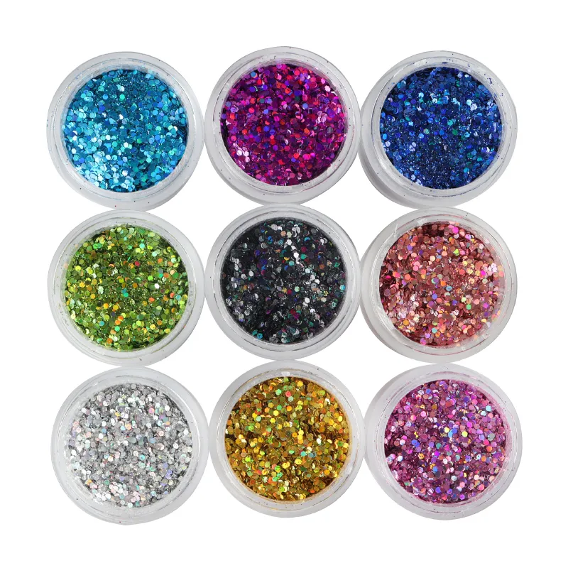 10 garrafas holográficos de unhas holográficas pó de pó misto de tamanho hexagonal pigmento para apriso de unhas polonês Decoração 220525