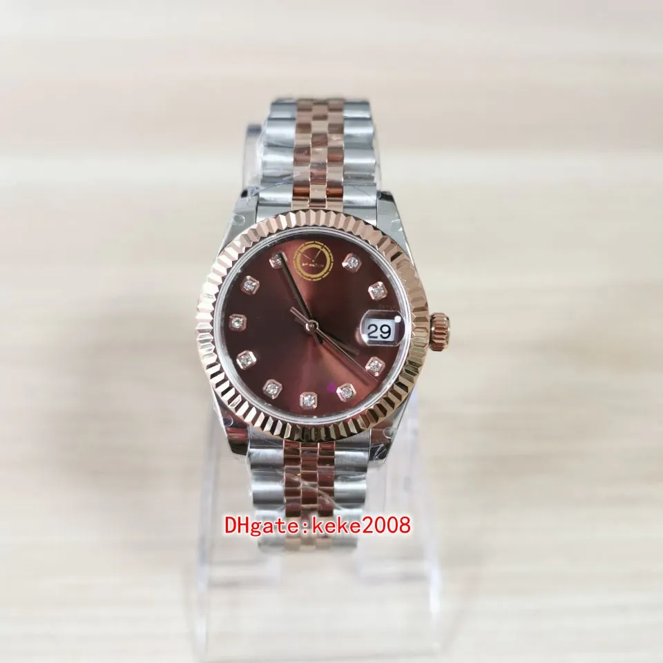 Super BPF Ladies Wristwatches 278274 31mm Diamond Brown Dial Two tones Stainless Steel Sapphire jubilee bracelet Automatic mechani224K