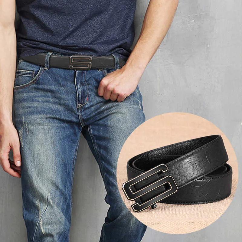 S Letter Belt Men's Leather Automatic Buckle Fashion Busin Belts Men mode Casual Formal Pants Belt's