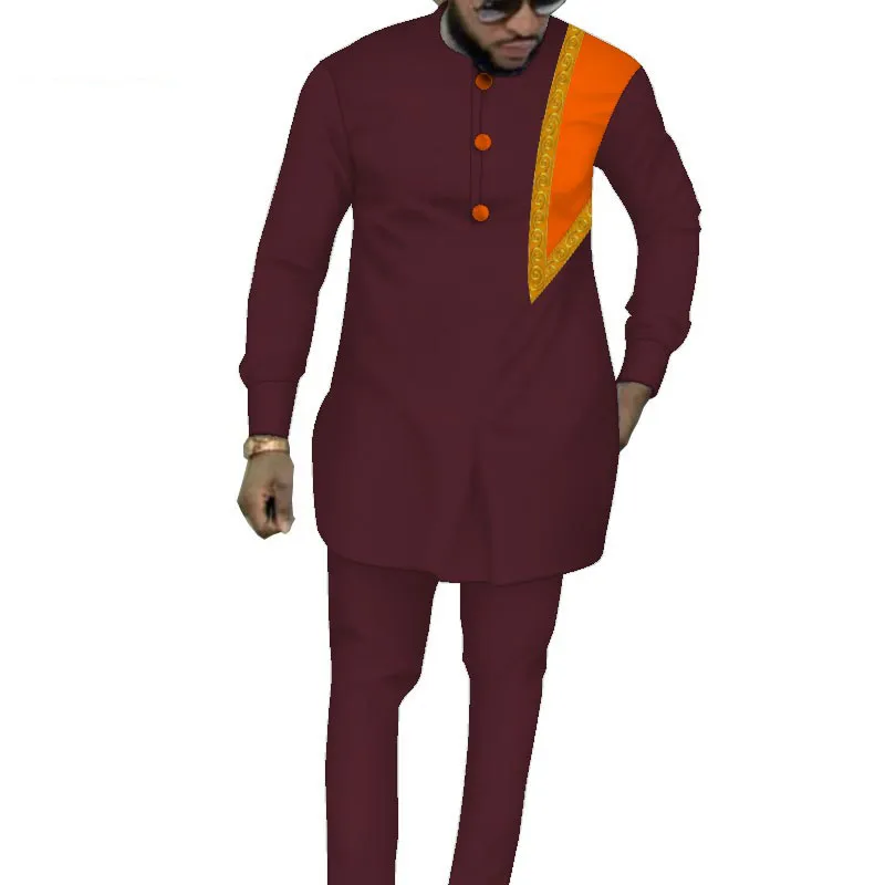Bintarealwax Niestandardowe Garnitury Męskie Afryki Mężczyźni Tradycyjne Odzież Set Dashiki Ankara Pant Coat Set Długie Rękaw Plus Rozmiar Dresy Wyn1317