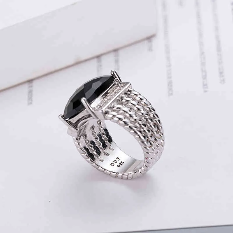 Anneaux Dy Ed Wire Prismatic Black Ring Women Fashion Platinum plaqué Micro Diamond Trend Polydold Style207W