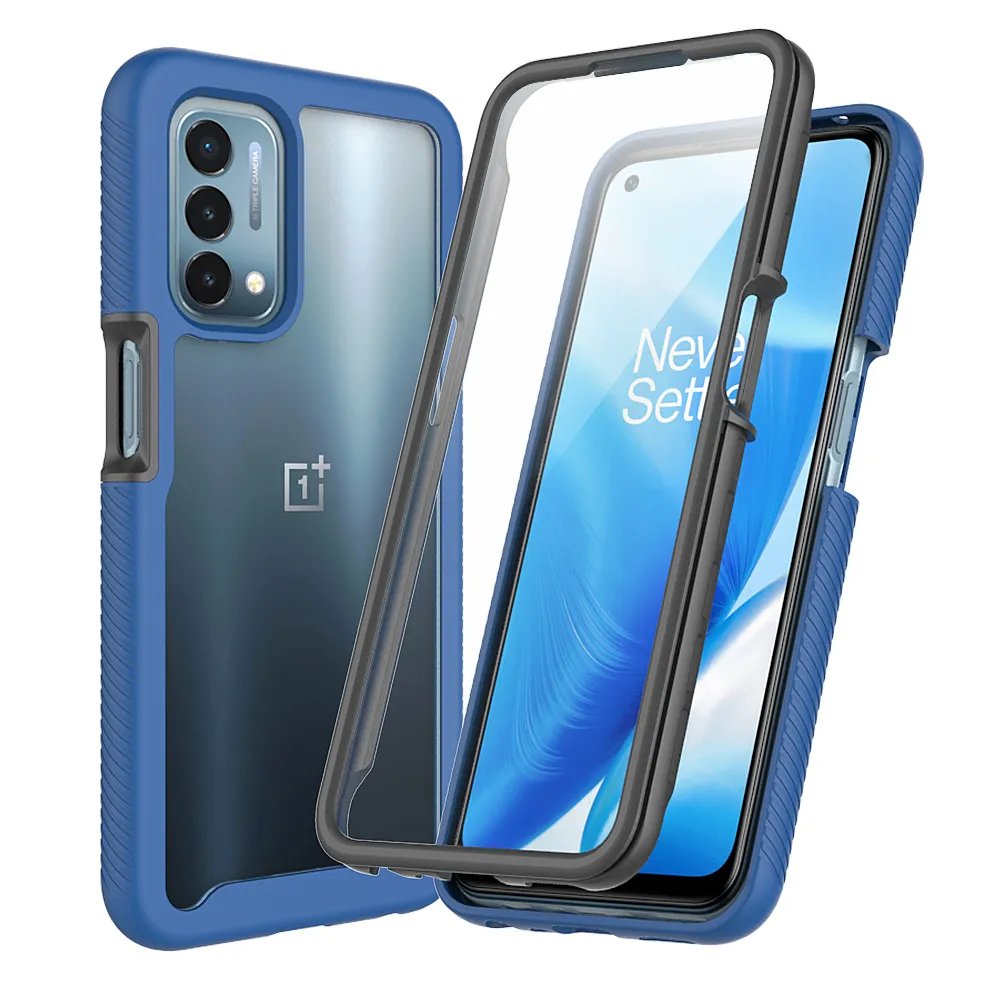 Protection intégrale robuste avec étuis antichoc pour film d'écran PET pour OnePlus Nord N200 N100 N10 5G Couverture arrière en acrylique transparent