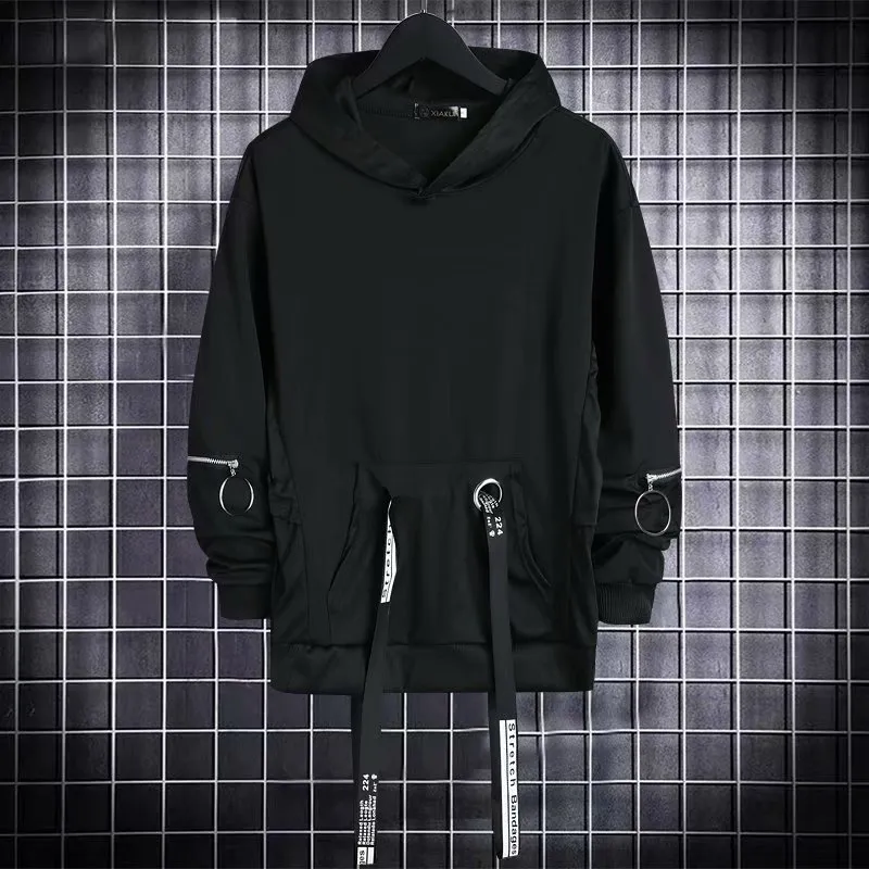 Houzhou Negro Hoodie Goth Sweat Caia Do Outono Techwear Punk Gótico Darkwear Suéter Streetwear Hip Hop Harhjuku 220325