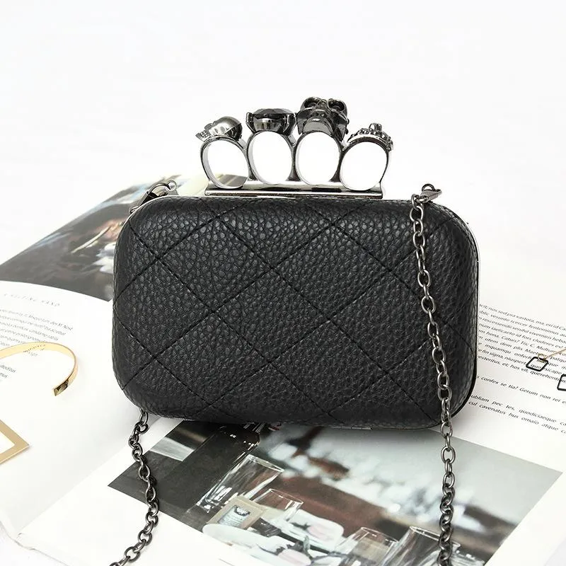 Evening Bags Lichee Pattern PU Women Clutches Bag Purses Knuckle Rings Ladies Leather Party Bride Day Clutch Chain Shoulder BagEve317e