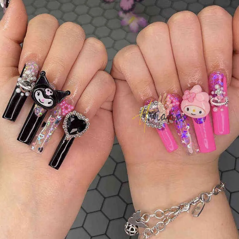 NXY Press On Nail Kawaii Charm Zestaw Śliczne różowe akcesoria z kreskówek Arcestone do dekoracji zapasy S1971729