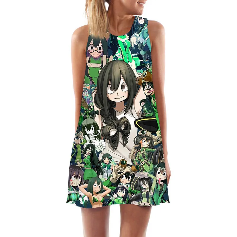 Women Tank Tops klänning Anime Boku No Hero Academia Midoriya Izuku 3D Print Loose Beach Dress Mini Short Party Female Vest Dress W220617