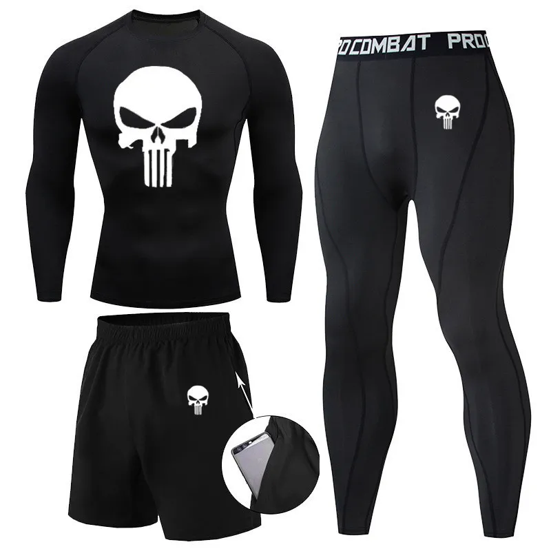 Compression MMA Rashguard Men s Jiu Jitsu t Shirt Pants Muay Thai Shorts Rash Guard Skull Gym Men Bjj Boxing Sets clothing 227836883
