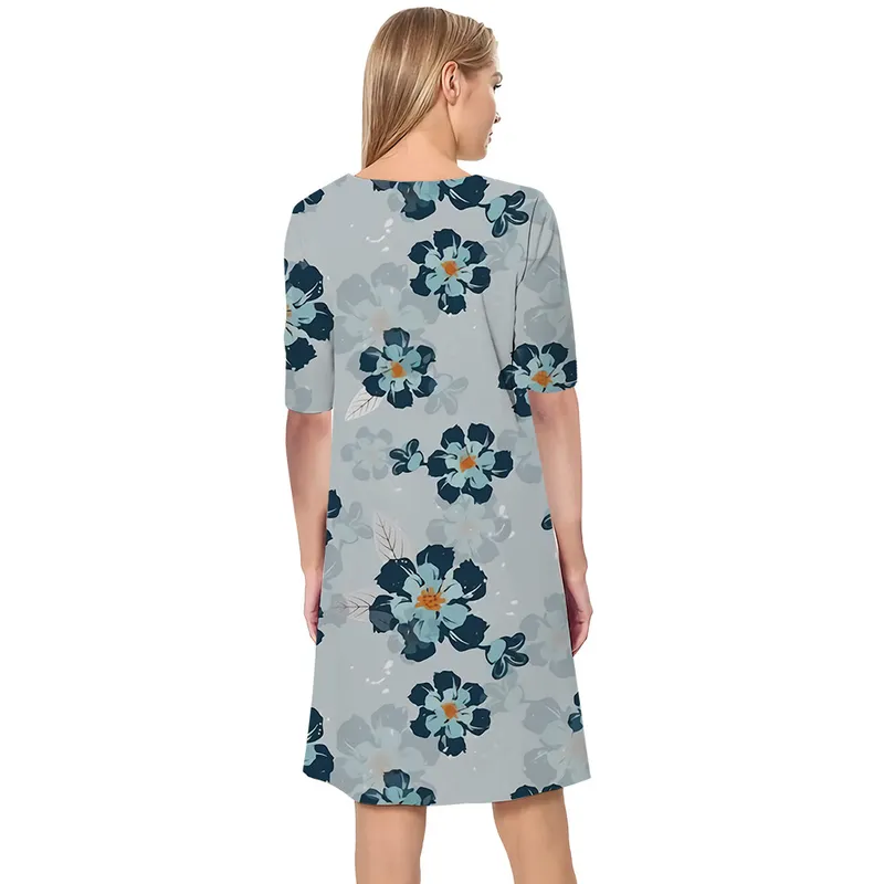 Women Dress Retro Flower Pattern 3D Printed VNeck Loose Casual Short Sleeve Shift Dress for Female Dresses Street Style 220616