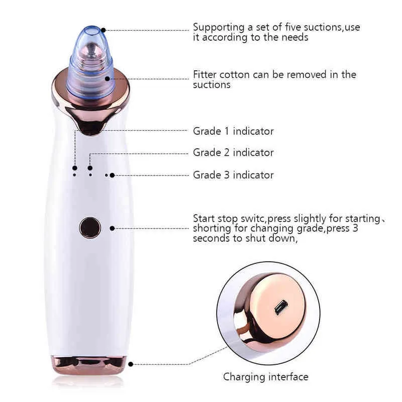 Electric Blackhead Remover Vacuum Pore Cleaner Nose Face Deep Cleansing Skin Care Machine Present Dropshipping Beauty Tool 220520