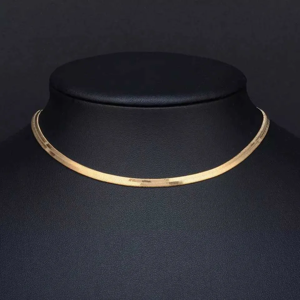 3 4 5 Collar de espiga plana de 7 mm de ancho para hombres Cajeros de la cadena de huesos 18K Gold Vintage Miami Jewelry5877177