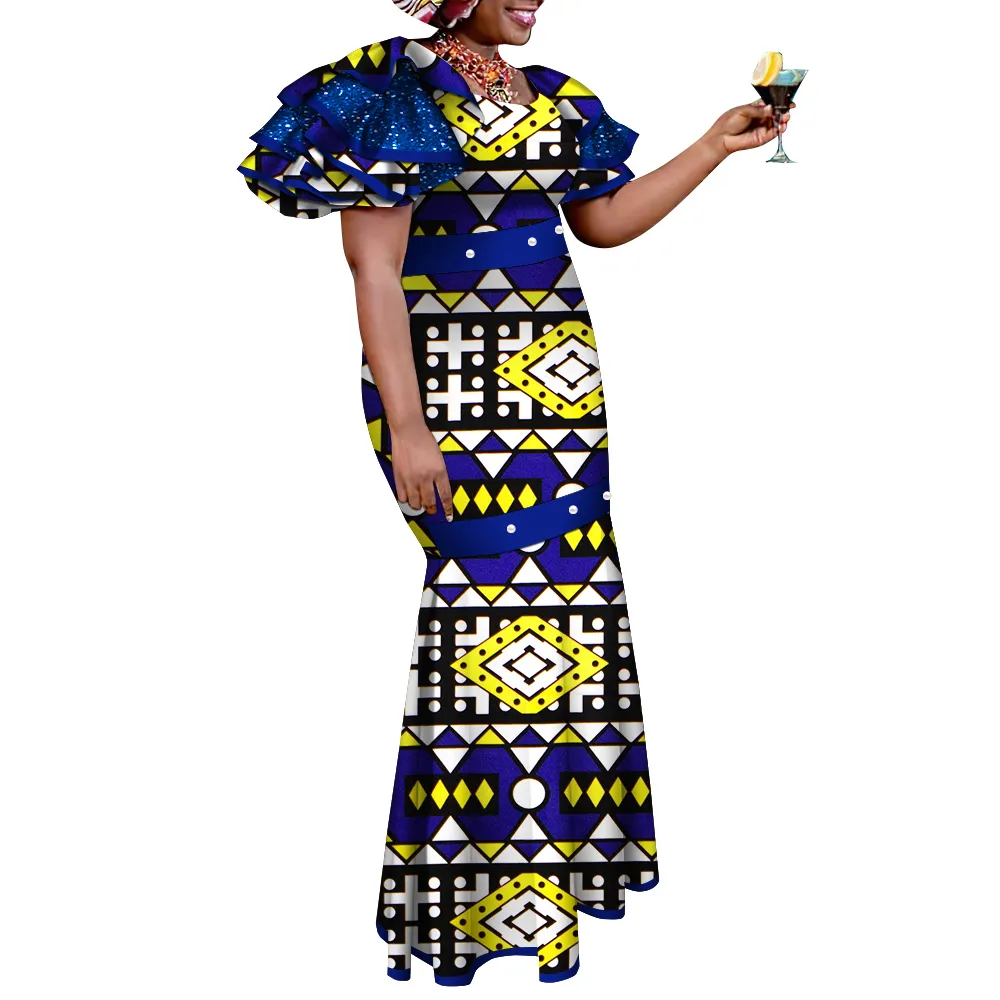 BintaRealWax African Women Dresses Pearls Africa Cotton FabricDress Boho Style Long Party Dresses Vestidos WY9718