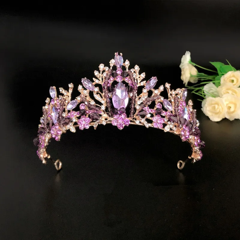 KMVEXO Bridal Crown Wedding Hair Accessories Purple Crystal rhinestones Bride Tiaras and Crowns Headpiece Diadema Ornament 220805