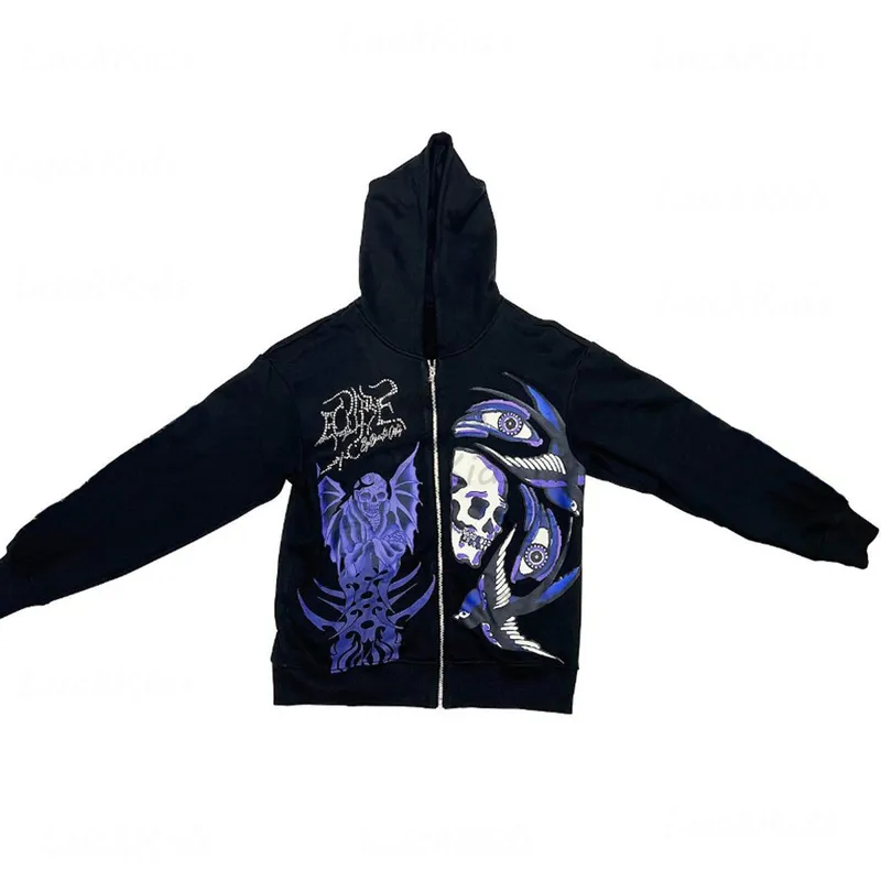 Mens Skull Purple Print Streetwear Oversized Hoodie Mens Jacket Goth Harajuku Y2k Clothes Grunge Zip Hoodie 220727