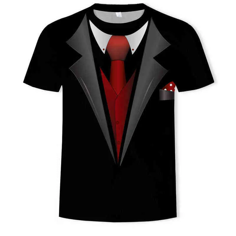 Sahte İki Parça Erkek Tişörtleri 3D Baskılı Tshirt Kısa Kollu Komik Tasarım Günlük Toplar Tees Erkek Cadılar Bayramı T Shirt 6xl L220704