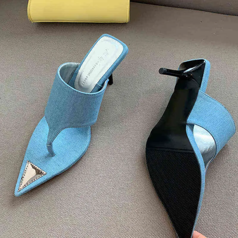 슬리퍼 여름 여성 펌프 하이힐 플립 플롭 샌들 2022 슬라이드 용 섹시한 뾰족한 발가락 하이힐 신발 220520