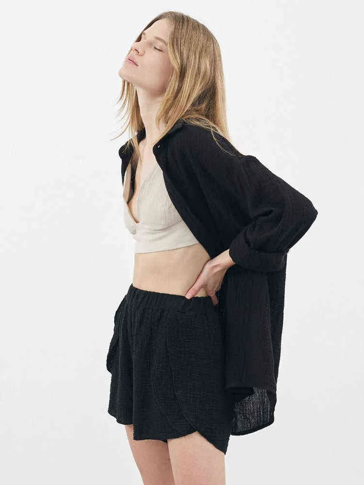 Hiloc Cotton Loungewear Women Sets Dams Fits trzy ćwierć rękawowe set set SLIT Chic Shorts