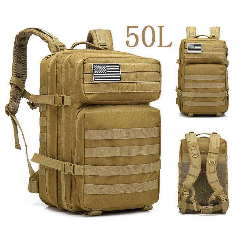 50L Stor kapacitet Män Armé Militär Taktisk Ryggsäck 3P Softback Utomhus Vattentät Bug Ryggsäck Vandring Camping Jaktväskor T220801