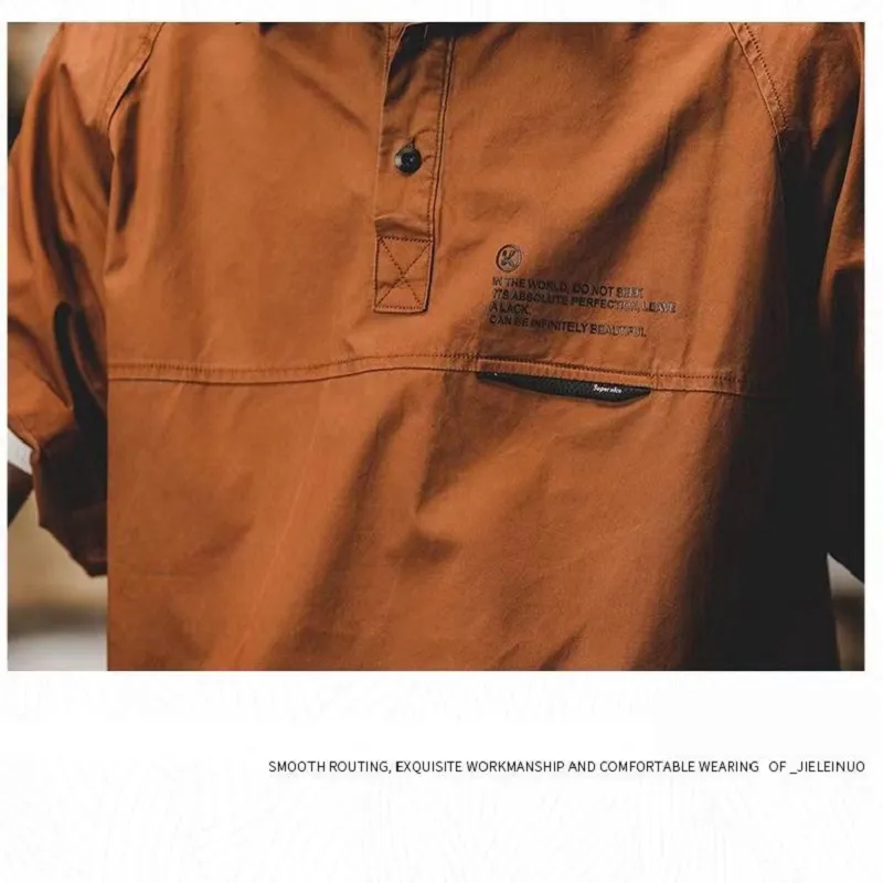 MenS TShirt American Retro Loose Summer Short Sleeves Work Shirt Collar Half Sleeve Clothes Printing Man 220607