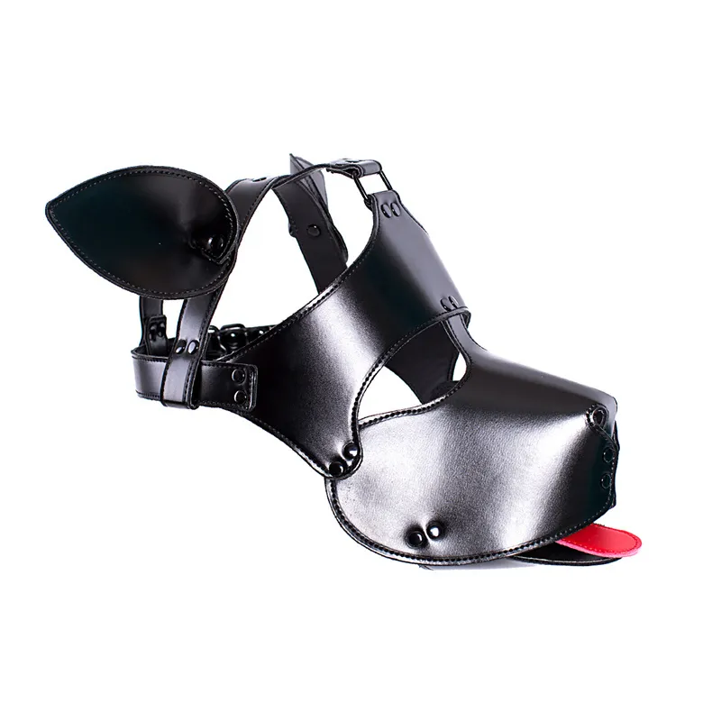 Cucciolo adulto Gioca Giochi In pelle Cane Schiavo Cappuccio Fetish Gay Bondage Maschera Cappe con orecchio Giocattoli sexy uomini Negozio erotico5047466