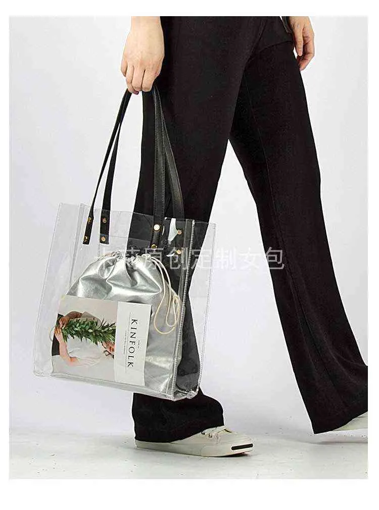 Shopping Bags Fashion Clear Jelly Tote Women Shoulder Designer Transparent Large Capacity s Handbag Pvc Shopper Female 220412