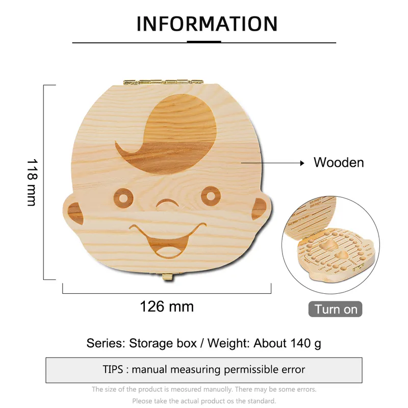 Personnalisé Bébé Dent Anglais Espagnol Personnalisé En Bois Enfants Souvenir Organisateur pour Lait Dents Enfance Mémoire Boîte De Stockage 220711