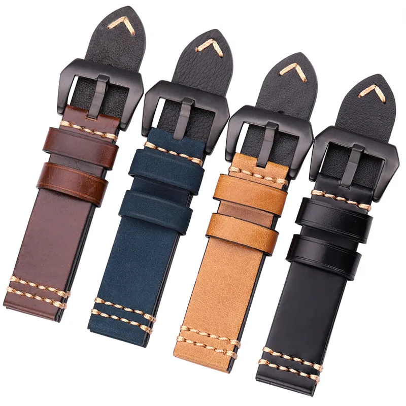 Watchbands Genuine Leather Watch Band Strap 20mm 22mm 24mm Black Brown Blue Yellow Women Men Cowhide Bracelet Accessories 220507