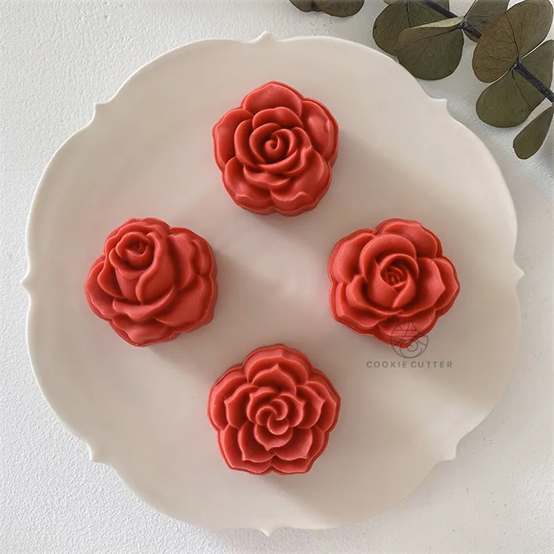 4-stcs30 g/50 g rozenvorm Mooncake mal valentines dag schimmel handdruk maan cake mal diy decoratie bakgereedschap keuken 220517