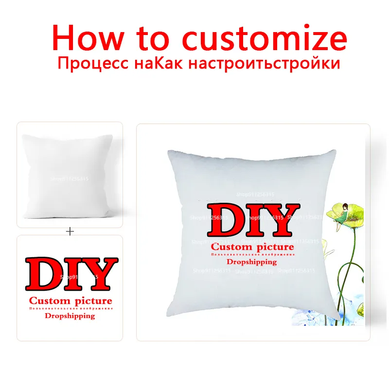 DIY Custom picture Custom Cushion Covers Printing Cotton Pillow Case Customized Pillow Cover Sofa Living room car PP cotton 220616