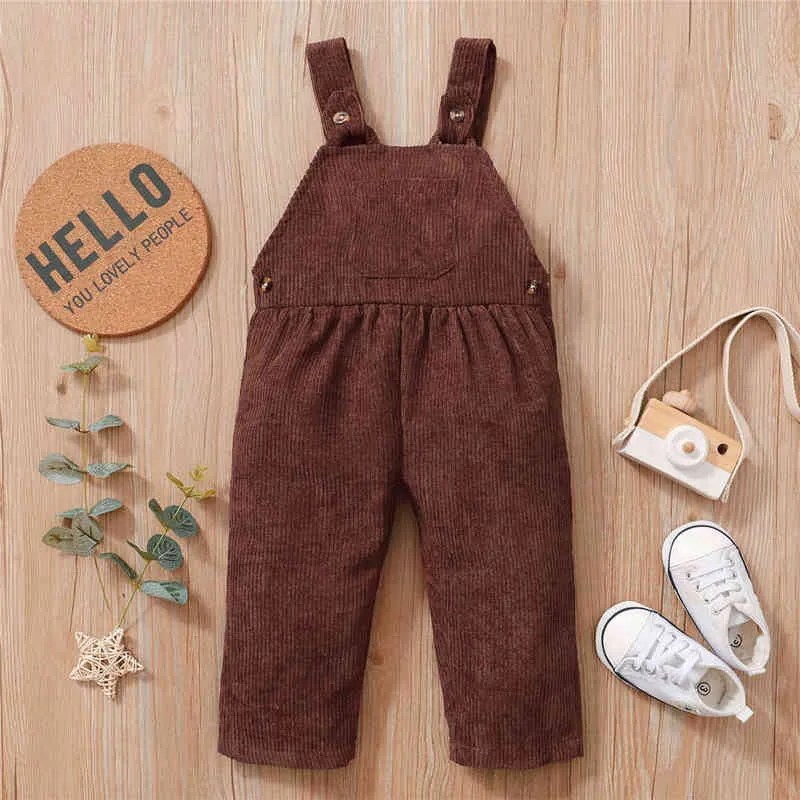 Baby Boys Autumn Rompers 1-5y Toddler Infant Girls Solid Corduroy Rompers One-Pieces Suspender Jumpsuits Outfits Sunsuits G220521