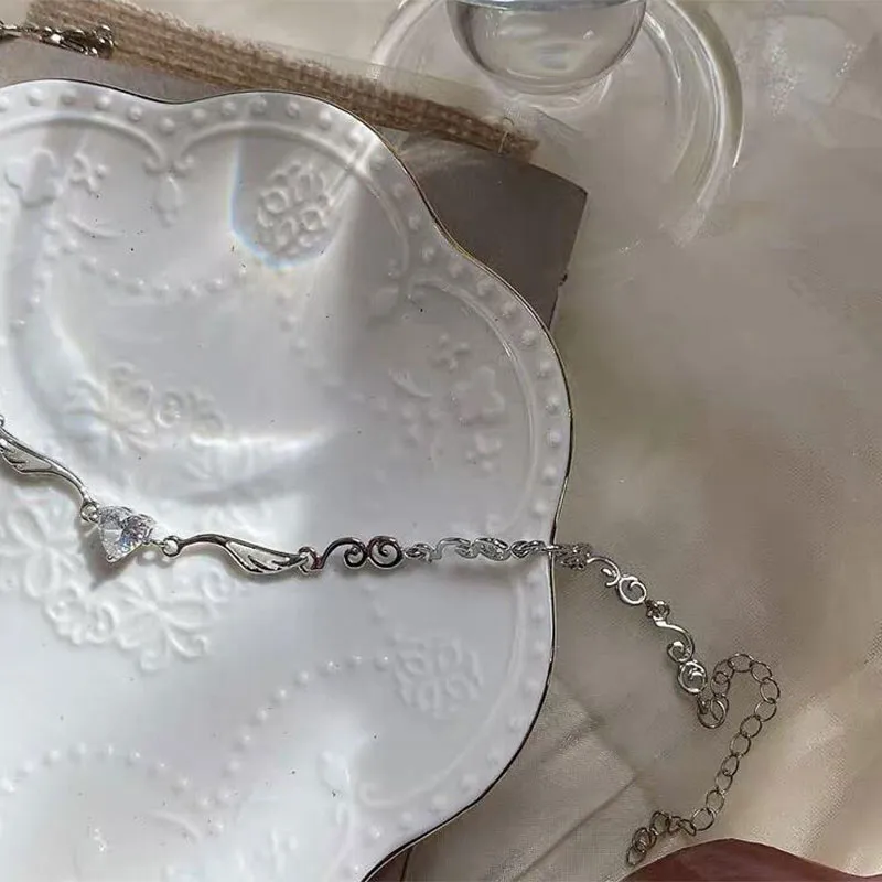 Goth Egirl Aesthetic Heart Crystal Wave Wing Pendant ketting voor vrouwen schattige ketens grunge choker kraag indie collier sieraden