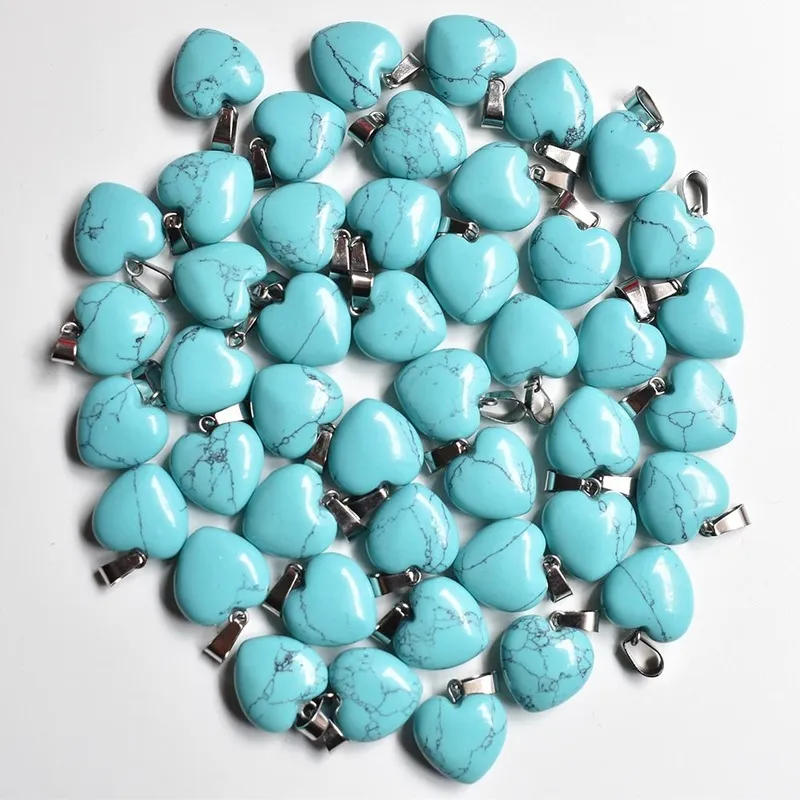 Wholesale fashion good quality natural stone mix heart charms pendants 16mm for jewelry accessories making free 220421